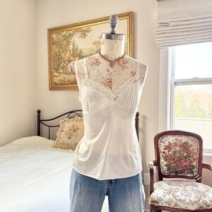White lace cami  50s ivory nylon camisole Vanity Fair size 34
